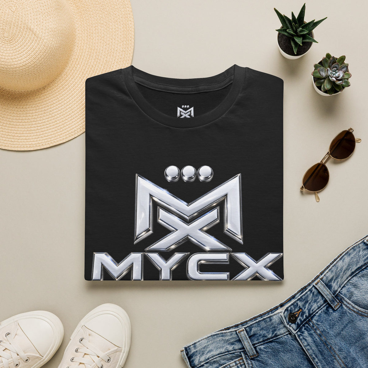MYCX logo chrome emblem T-Shirt | MYCX metallic logo tee