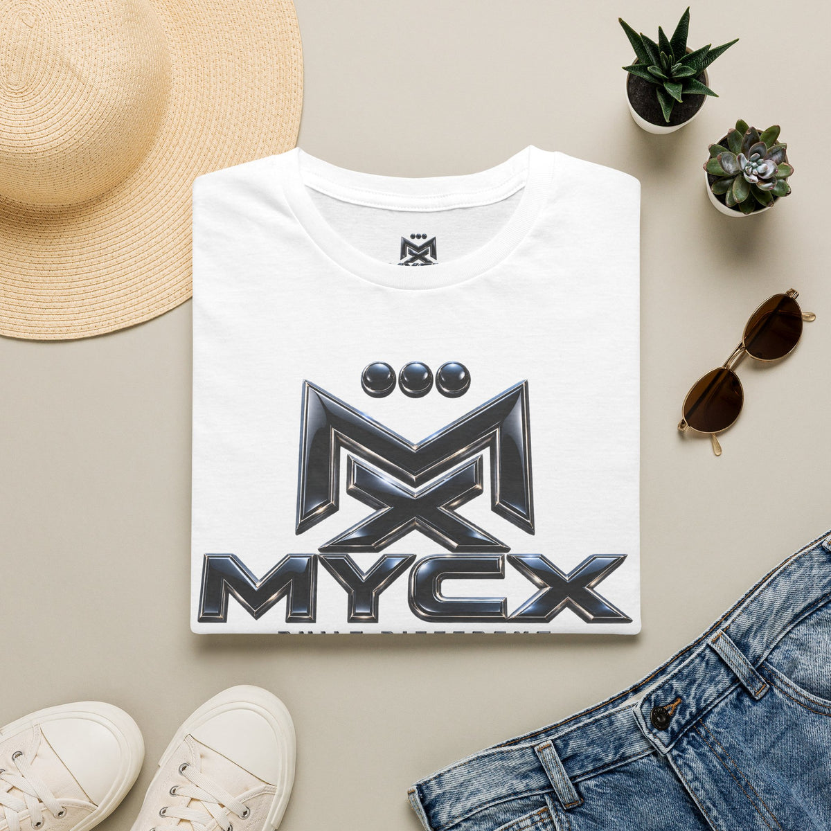 MYCX Logo T-Shirt | Metallic Emblem Graphic Tee