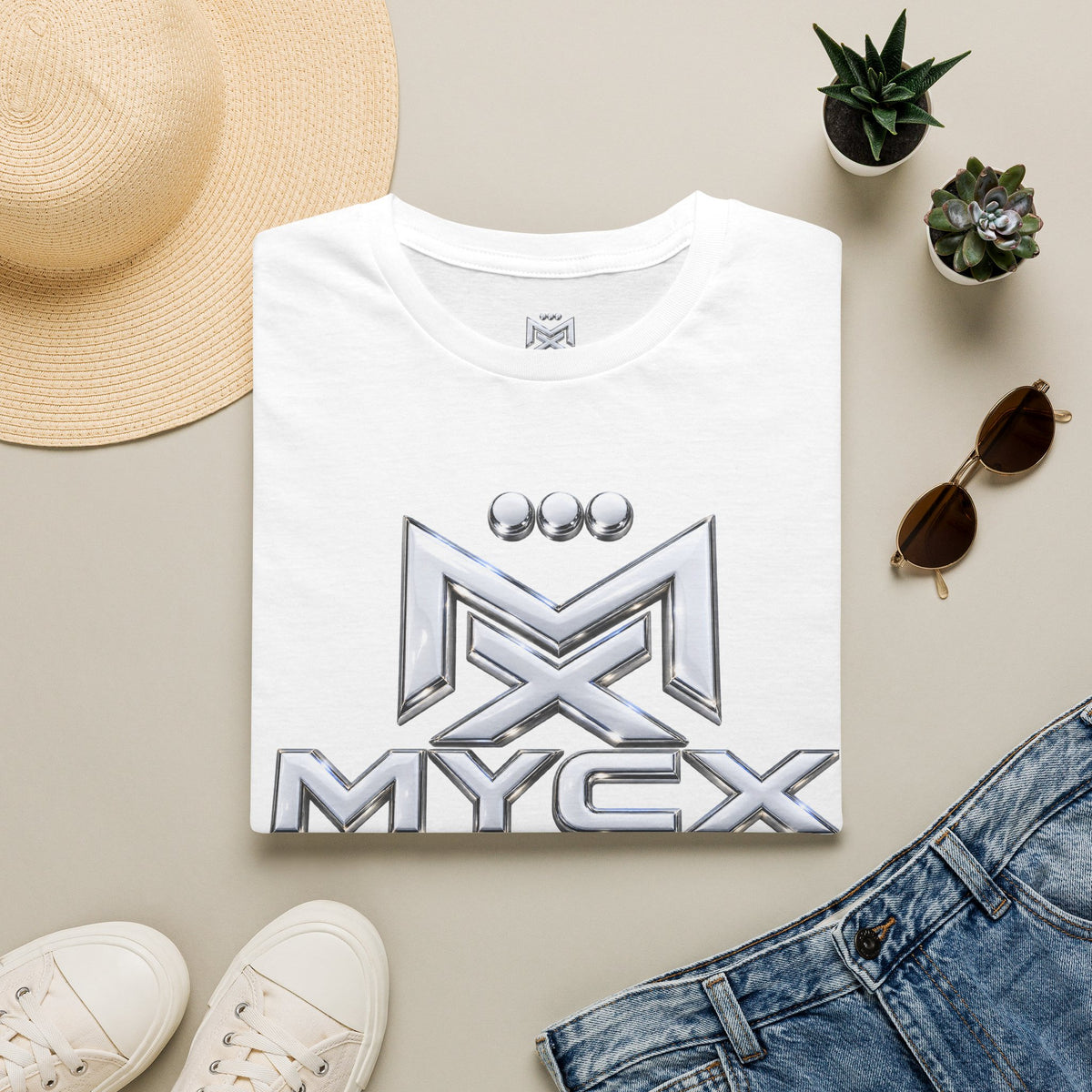 MYCX logo chrome emblem T-Shirt | MYCX metallic logo tee
